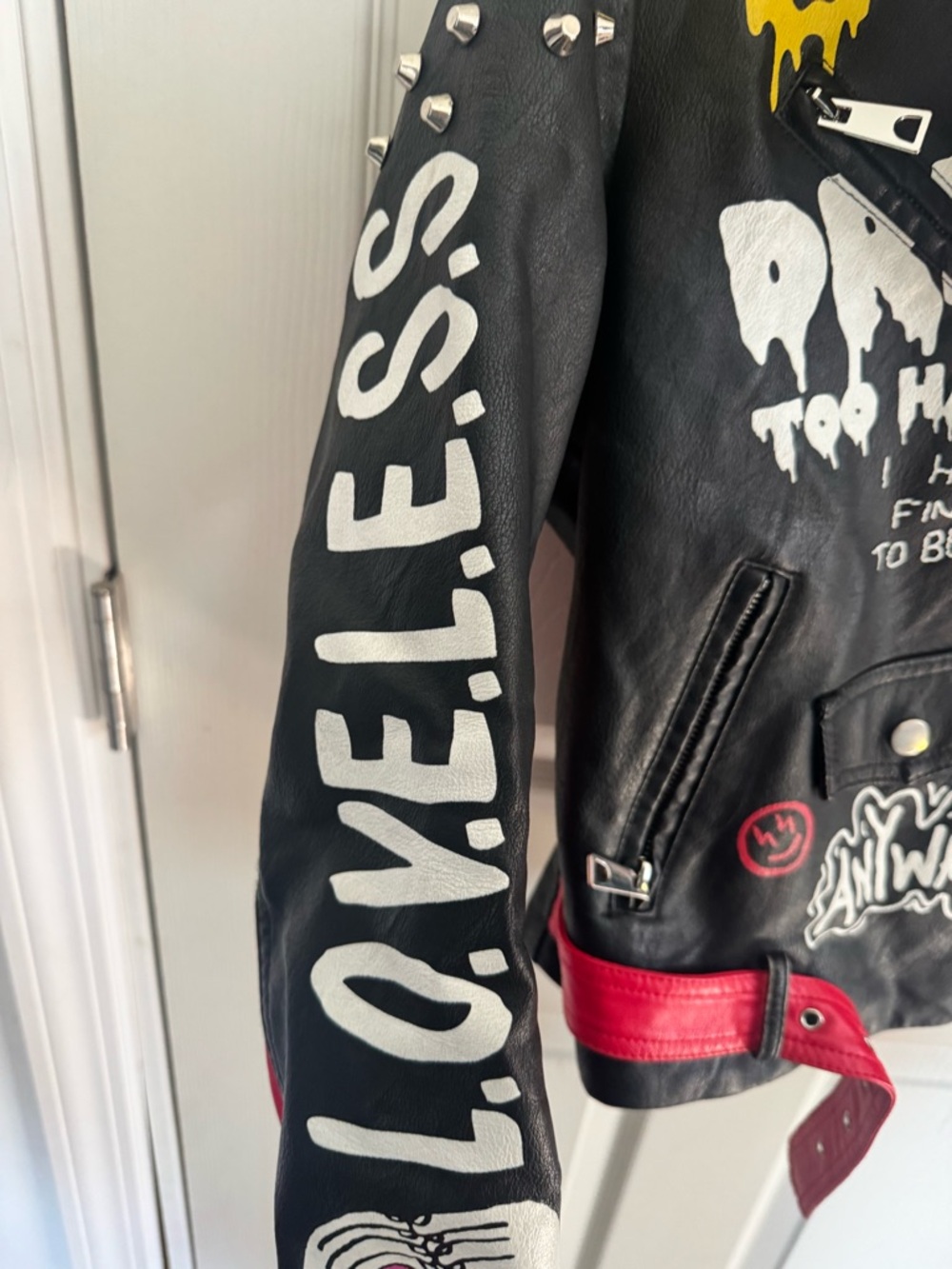 Redfox Studded Red Leather Jacket — Red & Black - Picture 7 of 14